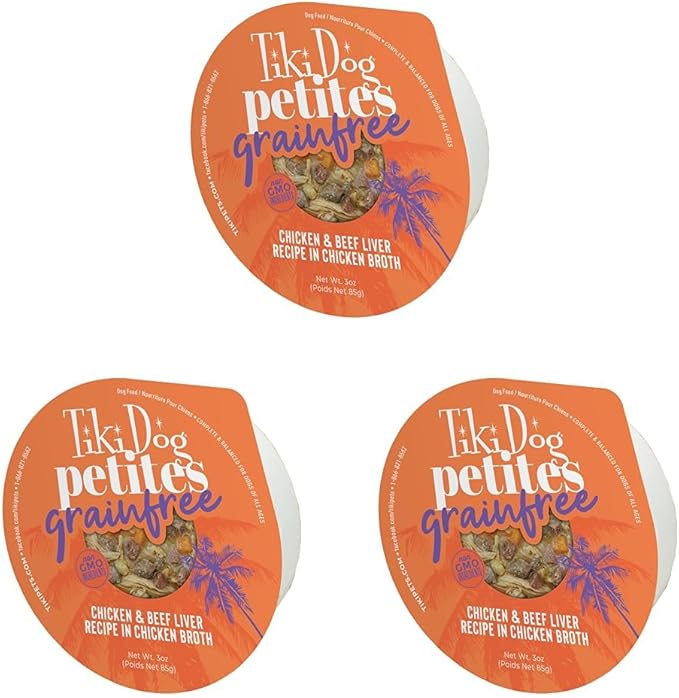 Tiki Dog Aloha Petites, Chicken & Beef, Nutrient Dense Meat, for All Dog Breeds and All Life Stages, 3 oz Cups, Pack of 12