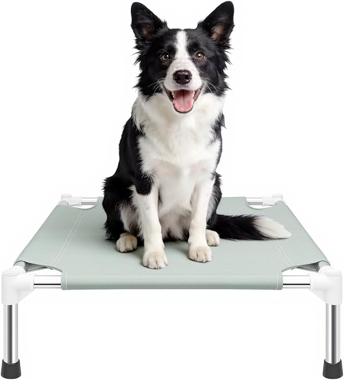 Makerfire Elevated Dog Bed, Indoor/Outdoor Raised Dog Cot for Small Dogs, Detachable Pet Bed with Non-Slip Feet, Polyester Cotton (19.5'' L x 19.5'' W x 6.4" H)