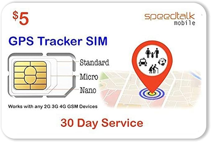 SpeedTalk Mobile $5Prepaid SIM Card for 5G 4G LTE GPS Trackers for Pet s, Kids, Senior, Vehicle OBD, IoT, Car Tracker Devices | 30 Days Wireless Service in The USA