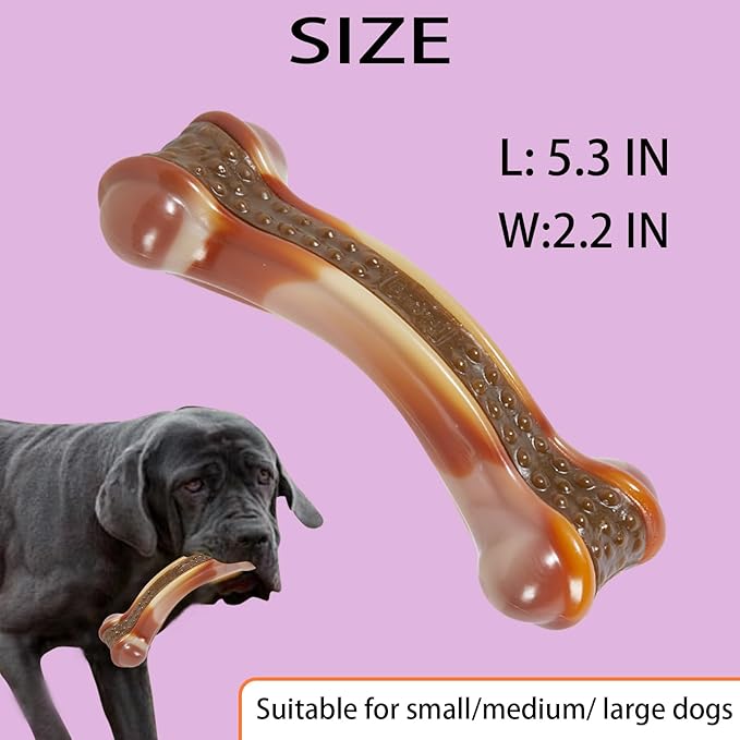 Dog Bones Chew Toys for Aggressive Chewers, 2 Pack Real Chicken Flavor,Indestructible Dog Teething Chew Toys for Large/Medium/Small Breed,Tough Toy with Durable Nylon
