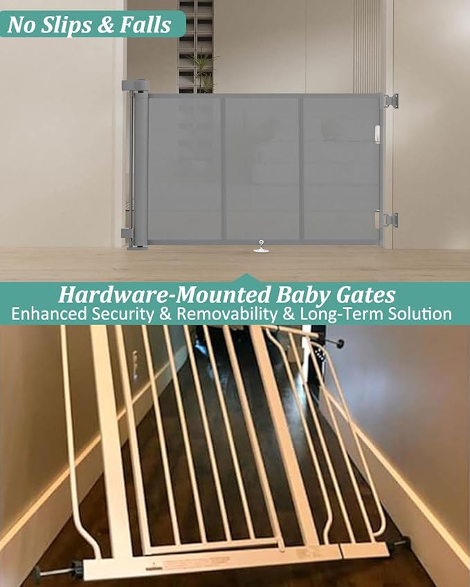 71 inch Retractable Baby Gates 34 inch Tall, Retractable Gate with Reinforced Strip Design to Prevent Crawling Through, 6 FT Retractable Dog Gate for Stairs, Doorways, Hallways, Indoor/Outdoor