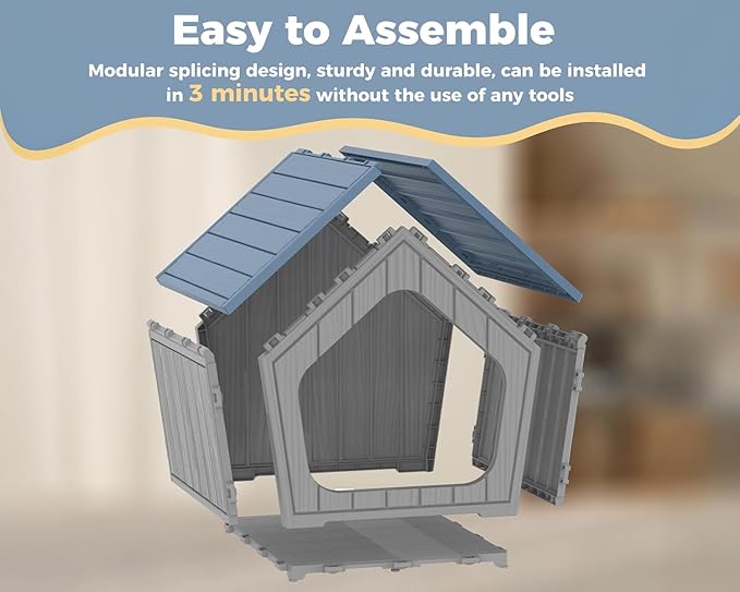 DRATO Dog House Indoor Outdoor Durable Resin Material Houses for Dogs Outside Weatherproof Cozy Small Dog Houses Pet Shelter for Patio, Porch, Living Room