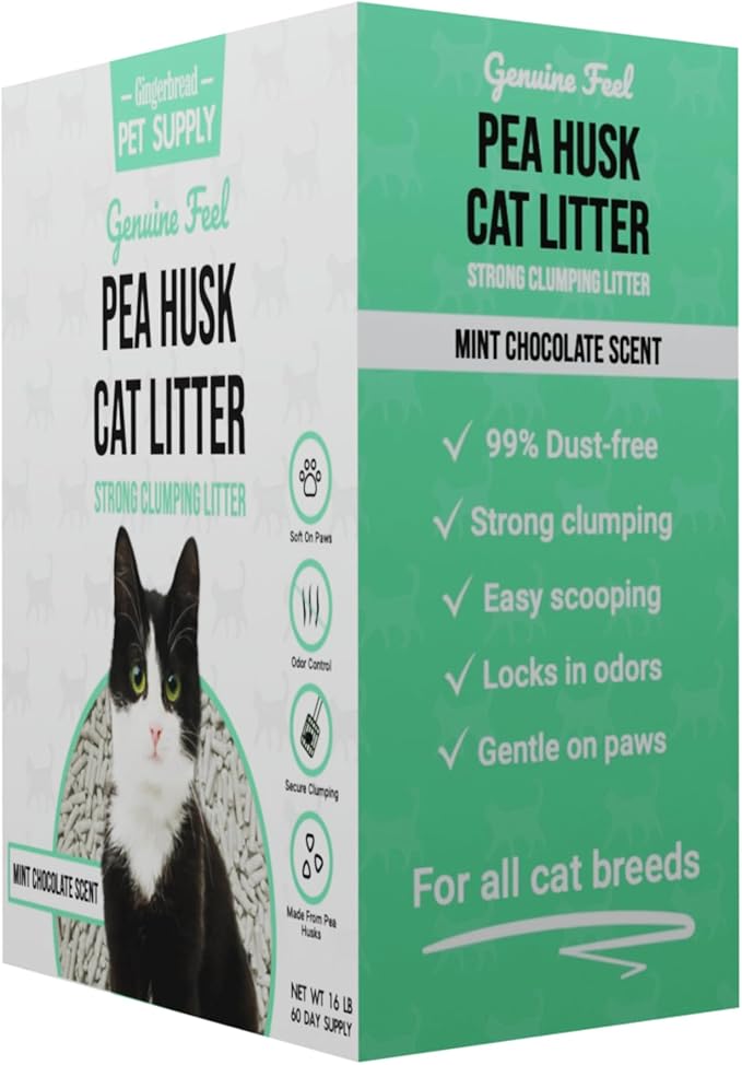 Premium Pea Husk Scented Cat Litter for Happy and Healthy Cats. (Mint Chocolate Chip)(15 lbs)