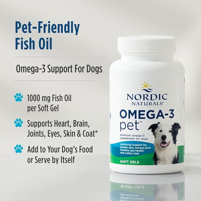 Nordic Naturals Omega-3 Pet, Unflavored - 90 Soft Gels - 320 mg Omega-3 Per Soft Gel - Fish Oil for Dogs with EPA & DHA - Promotes Heart, Skin, Coat, & Immune Health