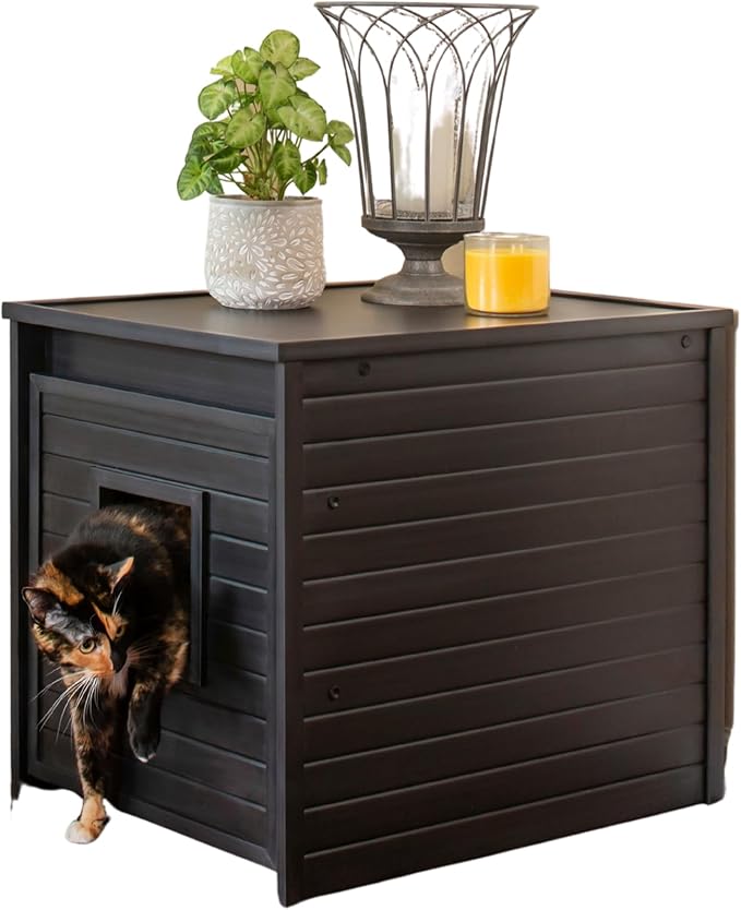 New Age Pet ECOFLEX Freedom Litter Loo Moisture‑Resistant Enclosure & End‑Table, Non‑Toxic, Pull Out Drawer, Indoor Cat Furniture, Espresso Black