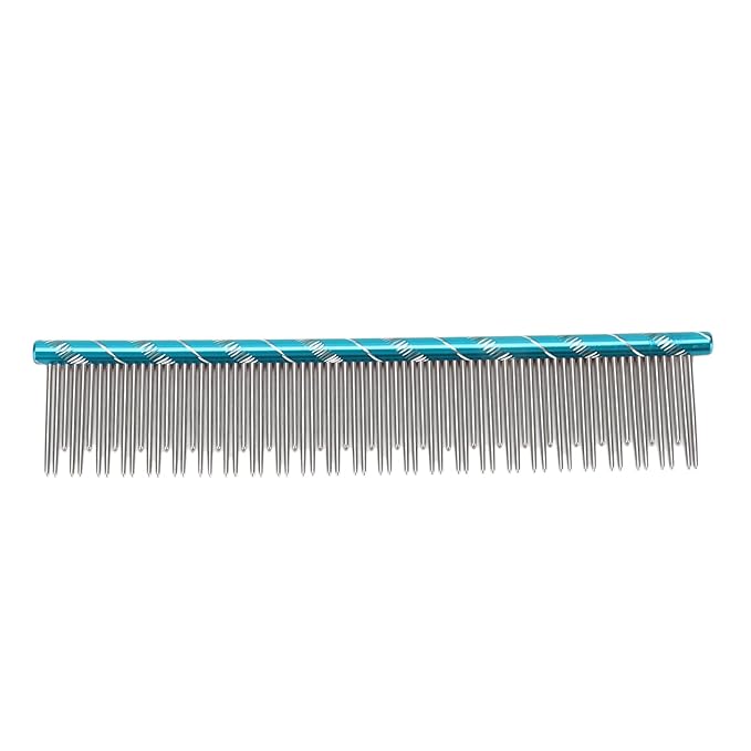 Pet Hair Removal Comb, Stainless Steel Cat Grooming Tool with Dual - Density Teeth, Open Knot Comb for Long and Short Haired Cats, Ergonomic Non - Slip Handle (blue)