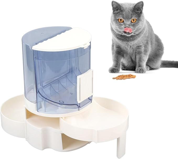 Automatic Dog Cat Feeder Double Layer Dry Wet Separate Rotating Storage Pet Food Feeder Water Dispenser for Small Medium Dog Puppy Kitten (Light Blue)