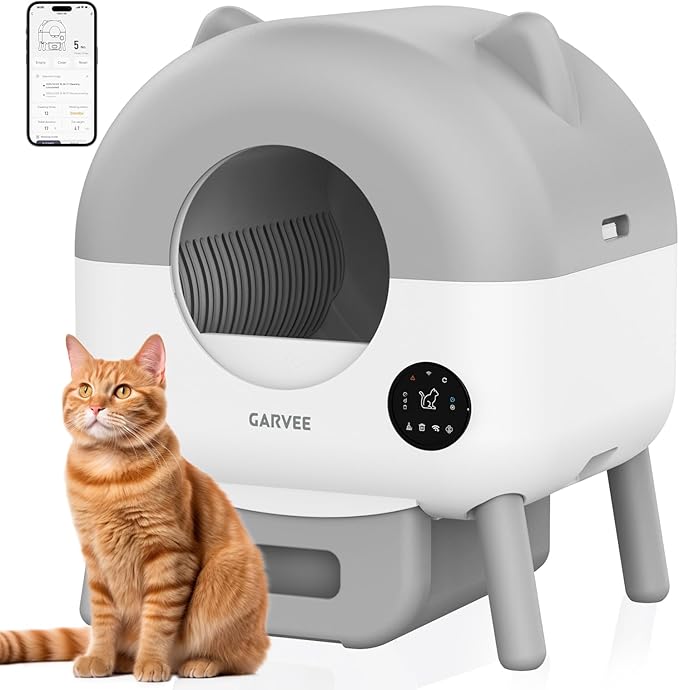 Automatic Self Cleaning Litter Box, Extra Large Automatic Cat Litter Box Self Cleaning Robot for Cats, Smart Safety Sensors-App Control-Low Noise, Washable Tray, 20 pcs Trash Bag