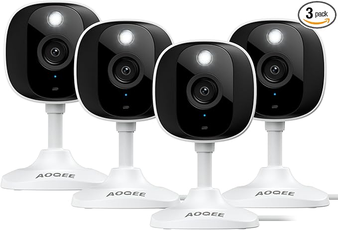 2K Cameras for Home Security-Outdoor/Indoor Camera for Dog/Cat/Pet/Nanny/Baby/Elderly, Color Night Vision, White Light, Siren, 24/7 SD Recordings, Works with Alexa, Plug in (C1-White-4pack-2.4G)