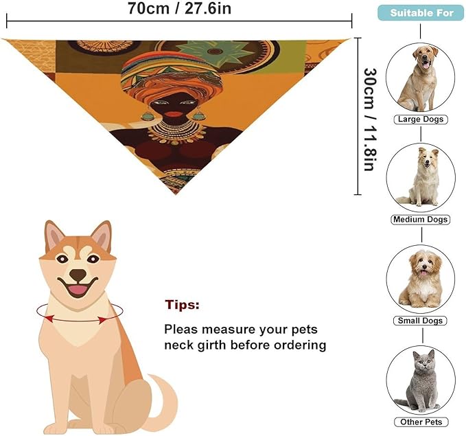 Dog Bandana Spring Pet Scarf Adjustable Triangle African Woman Printing Dog Bib Washable Polyester Puppy Bandana for Small Medium Large Dogs Cat Birthday Party Supplies