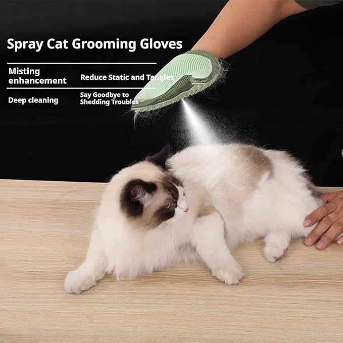 All-in-One Grooming Mist Glove for Pets - 4-in-1 Electrostatic Deshedding Glove with Thickened Padding, Clothing & Car Seats - Upgraded Technology for Cats/Dogs - Machine Washable (Pink)