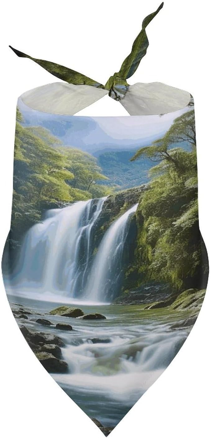 Dog Bandana Spring Pet Scarf Adjustable Triangle Waterfall Landscape Painting Printing Dog Bib Washable Polyester Puppy Bandana for Small Medium Large Dogs Cat Birthday Party Supplies