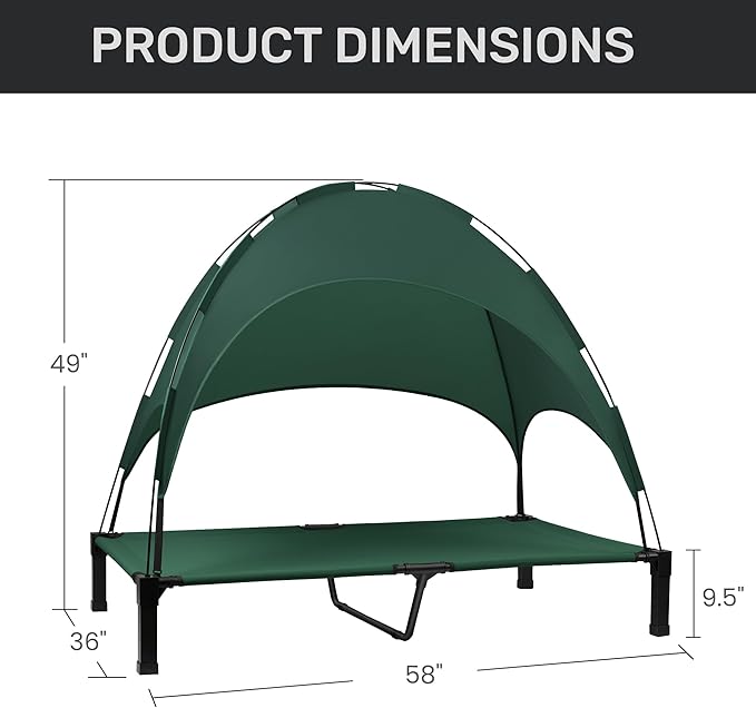 Heeyoo Elevated Dog Bed with Canopy, Portable Dog Cot with Removable Shade Tent, Outdoor Raised Pet Cot Cooling Bed for Dogs