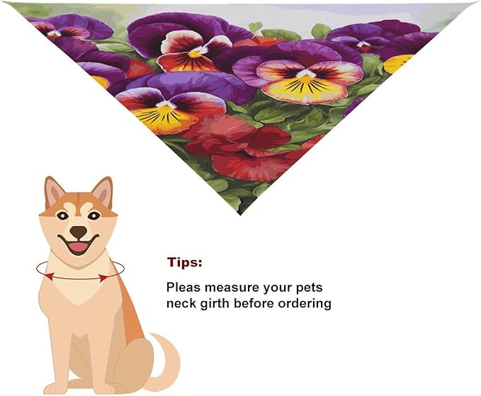 Dog Bandana Spring Pet Scarf Adjustable Triangle Pansy Perfection Printing Dog Bib Washable Polyester Puppy Bandana for Small Medium Large Dogs Cat Birthday Party Supplies