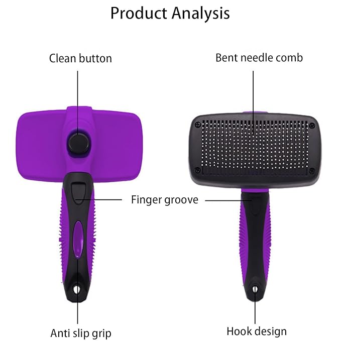 Self Cleaning Shedding Cat Brush - Skin Friendly Hair Removal And Grooming Tool Suitable For Cats And Dogs, Pet Hair Removal Tool Suitable For Shedding & Haired Pets(Purple,Large)