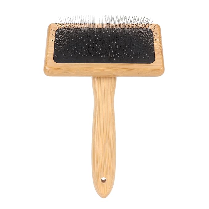 Macrame Slicker Pet Comb with Air Bag, Stainless Steel Teeth, Cushion Bamboo Handle Cleaning Pet Hair Brush, Pet Detangling flea Comb Tool for Dog Cat Safe Gentle Grooming