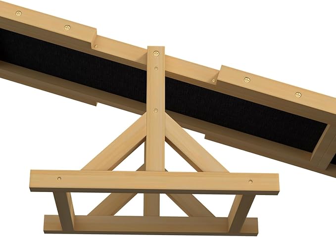 Wooden Dog Agility Seesaw for Training and Exercise, Platform Equipment Run Game Toy, Weather Resistant Pet Supplies, 71" L X 12" W H, Yellow