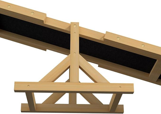 Wooden Dog Agility Seesaw for Training and Exercise, Platform Equipment Run Game Toy, Weather Resistant Pet Supplies, 71" L X 12" W H, Yellow