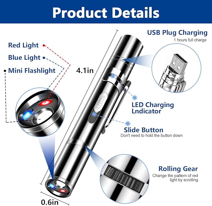 Laser Pointer Cat Toys, Cat Laser Pointer Toy with Three Light Modes, Five Adjustable Patterns,USB Portable Charging, Interactive cat Toy Multifunctional and Portable