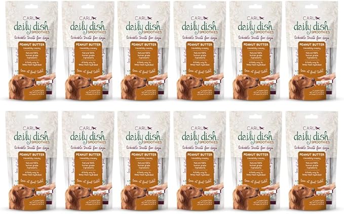 Caru - Daily Dish Smoothies - Lickable Peanut Butter Dog Treat - .5oz Tubes - 4 Pouches Per Pack - Pack of 12