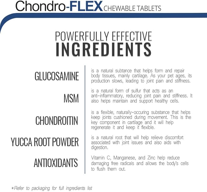 Chondro-Flex - Powerful Joint Care Formula Dogs and Cats - Maximum Nutritional Support - Glucosamine, Chondroitin, MSM, Ester-C, and Minerals - 180 Chewable Tablets