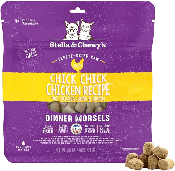 Stella & Chewy's Freeze-Dried Raw Cat Dinner Morsels - Premium Chicken Recipe with 98% Cage-Free Meat & Organs - Natural Grain-Free Cat & Kitten Food - Made in USA - 3.5 oz