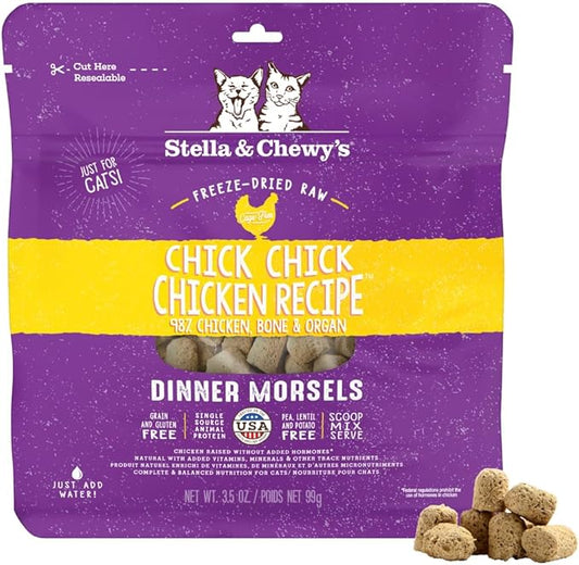 Stella & Chewy's Freeze-Dried Raw Cat Dinner Morsels - Premium Chicken Recipe with 98% Cage-Free Meat & Organs - Natural Grain-Free Cat & Kitten Food - Made in USA - 3.5 oz