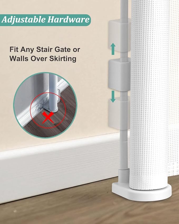 50 inch Retractable Baby Gates 34 inch Tall, Retractable Gate with Reinforced Strip Design to Prevent Crawling Through, Retractable Dog Gate for Stairs, Doorways, Hallways