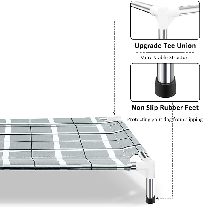 Elevated Raised Outdoor Dog Bed - Cooling Lifted Outside Dogs Cot Bed with Non-Slip Feet Dog Hammock Bed with Stainless Steel Frame Portable Puppy Pet Bed for Indoor & Outdoor