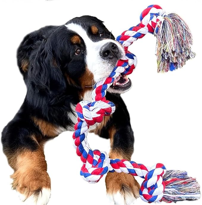 Dog Chew Toys for Large Dogs, 5 Knots Cotton Rope Tough Indestructible Teeth Cleaning & Molar Pet Supplies for Puppy, Aggressive Chewers, Boredom Relief