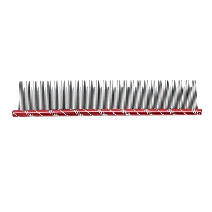 Pet Hair Removal Comb with Stainless Steel Teeth, Durable Cat Grooming Tool, 6.3 Inch Comfortable Non Slip Handle - Reusable Design, Open Knot Comb for Long and Short Haired Cats (Red)