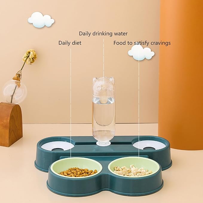 Dogs Bowl Automatic Cats Food 4 in 1 Pet Food Feeders with Automatic Water Bottle Double Dog Feeders for Large Dogs