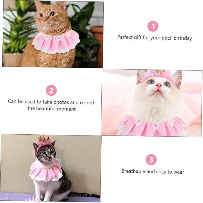 Toyvian Pet Dog Birthday Costume Set 2pcs Pink Crown Hat with Lace Dog Birthday Scarf Bandana for Puppy Party Supplies