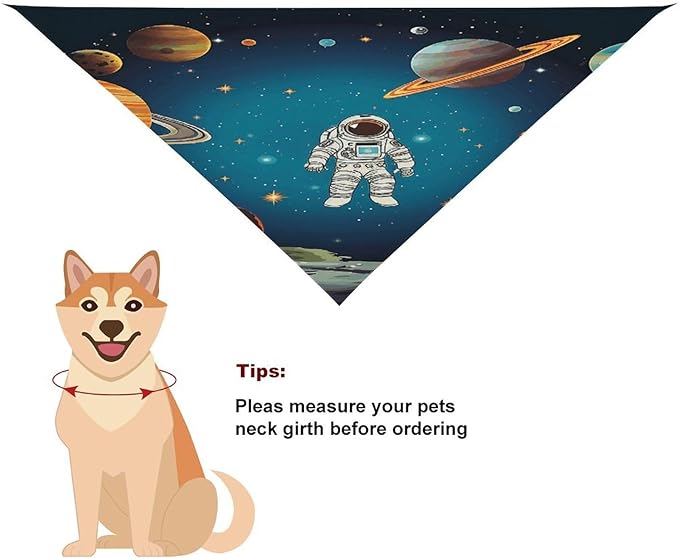 Dog Bandana Spring Pet Scarf Adjustable Triangle Outer Space Rocket Astronaut Printing Dog Bib Washable Polyester Puppy Bandana for Small Medium Large Dogs Cat Birthday Party Supplies