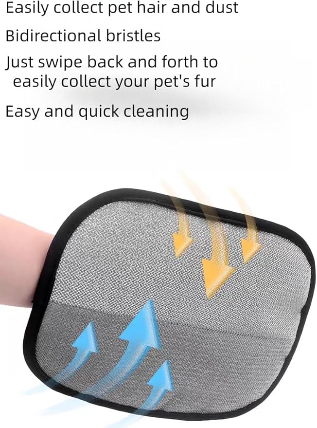 Pet Hair Removal Glove, Five-Finger Anti-Static Mesh Design, Black and Gray, Universal Size with Anti-Slip Strap, Pet Grooming Tool, 2 Count