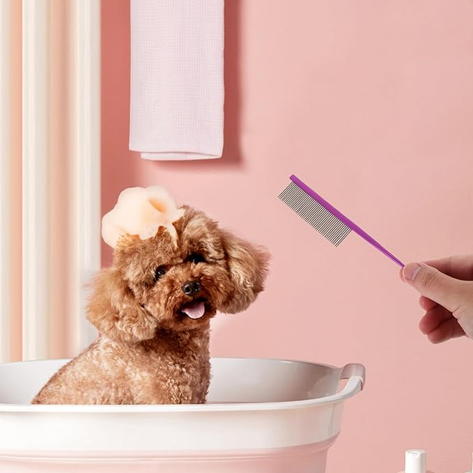 SUPVOX Pet Grooming Comb Rat Tail Metal Pet Comb with Rounded Ends for Dematting and Hair Removal Suitable for Cats and Dogs Purple