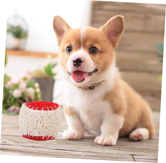 KALLORY 2pcs Pet Chew Loofah Tennis Balls Sturdy Puppy Chewing for Dog Training Interactive Play Supplies Random Color