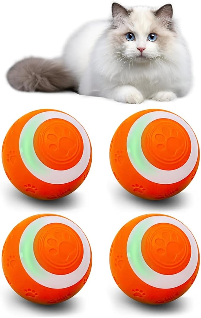 SEALON Electric Interactive Cat Toy Ball(Orange 4 Pack) Indoor Cat Play Ball, Suitable for Cats Over 6 Months for Exercise, Weight Loss, and Fun
