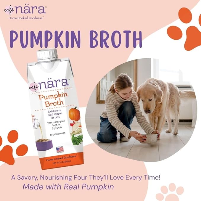 Café Nara Grain-Free Pumpkin Broth Wet Food Topper for Dogs & Cats - 100% Natural, Healthy Hydration - 1.1 lbs (Pack of 6)