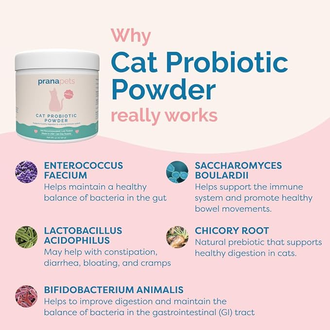 PranaPets Cat Probiotic Powder | Digestive Aid and Immune Support for Cats