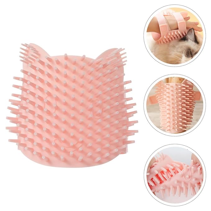 Homoyoyo Cat Massage Comb Silicone Self-scratching Corner Grooming Brush for Cats, Large Pink, Dual-use for Wet and Dry Fur, Pet Hair Removal and Massage Tool