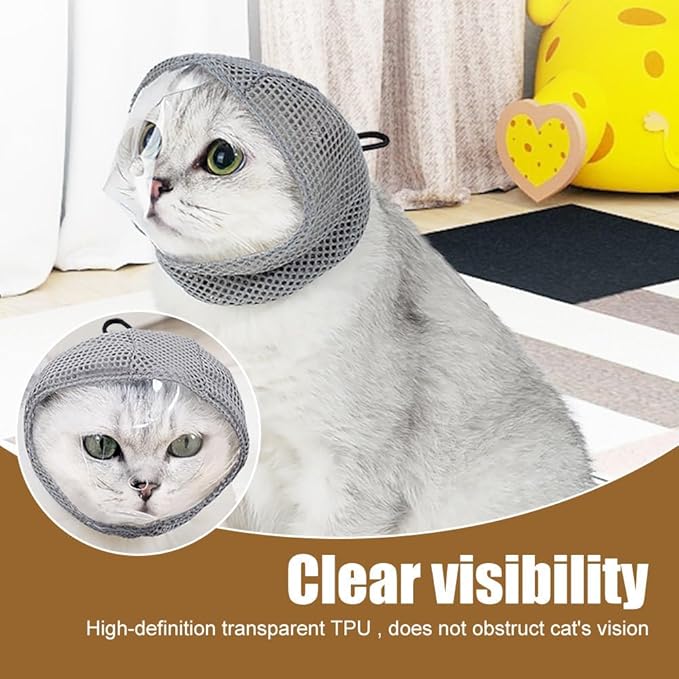Cat Muzzle for Grooming, Breathable Mesh Pet Face Cover, Transparent Anti Bite Mouth Guard for Nail Trimming Bathing