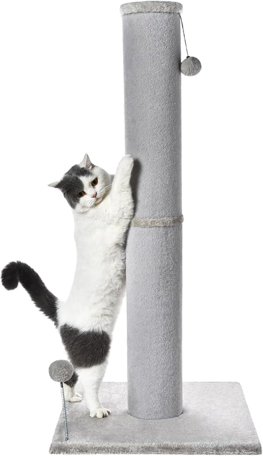 Cat Scratching Post Carpet Scratching Post 41" for Indoor Cats, Tall Cat Scratch Post, Carpet Cats Scratcher with Replaceable Toys, Sturdy Base, Large, Light Gray