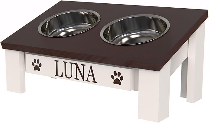 GTW Classic Tilted Elevated Dog Feeder – Angled Wood Stand with Stainless Steel Bowls for Short-Nose Dogs, Anti-Slip Farmhouse Design (Tilted, Dark Walnut)
