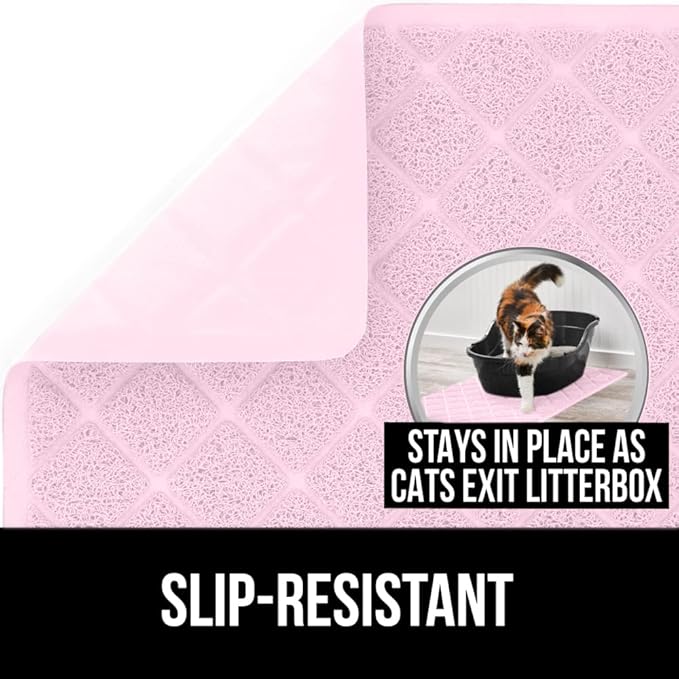 Gorilla Grip Thick Cat Litter Trapping Mat and Stainless Steel Dog Bowls Set of 2, Cat Mat is 35x23 Inch, Stainless Steel Dog Bowls Hold 2 Cups, Both in Light Pink Color, 2 Item Bundle
