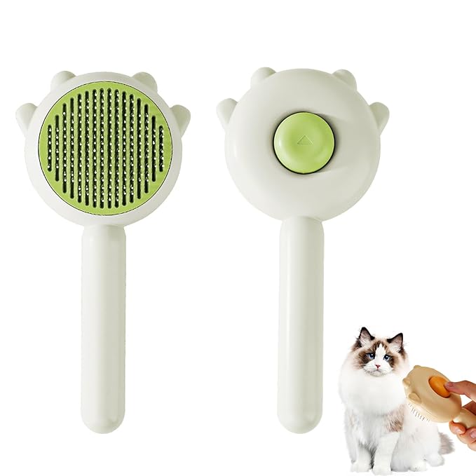 Cat Grooming Brush,Self Cleaning Slicker Brushes for Dogs Cats Pet,Grooming Brush Tool Removes Loose Undercoat Mats Short or Long Pet Tangled Hair (Green)