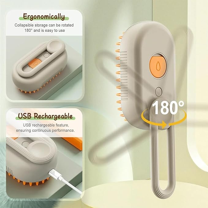 3 in 1 Cat Steam Brush for Shedding, Rechargeable Pet Brush with Steam, Anti-Static Steam Cat and Dog Hair Removal Brush, Set Massage Cleaning Pet Grooming Comb (White)
