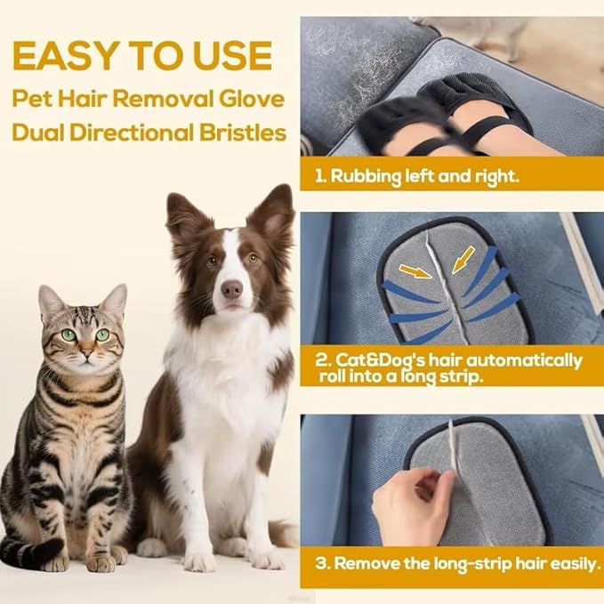 Pet Hair Remover Gloves for Dogs & Cats – Reusable Grooming Mitt with Five Finger Design, Remove Fur from Couch, Carpet, Car & Furniture (1 Pair)