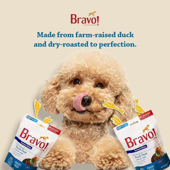Bravo! Bonus Bites Single Ingredient Dry Roasted Dog Chews, Duck Feet, 5 Ounce, High Protein, Grain Free, Gluten Free