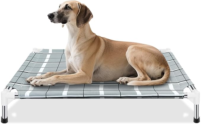 Elevated Raised Outdoor Dog Bed - Cooling Lifted Outside Dogs Cot Bed with Non-Slip Feet Dog Hammock Bed with Stainless Steel Frame Portable Puppy Pet Bed for Indoor & Outdoor